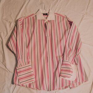 Steven Lands Dress Shirt Size 17 Neck 32/33 (Pink, White, & Grey)
